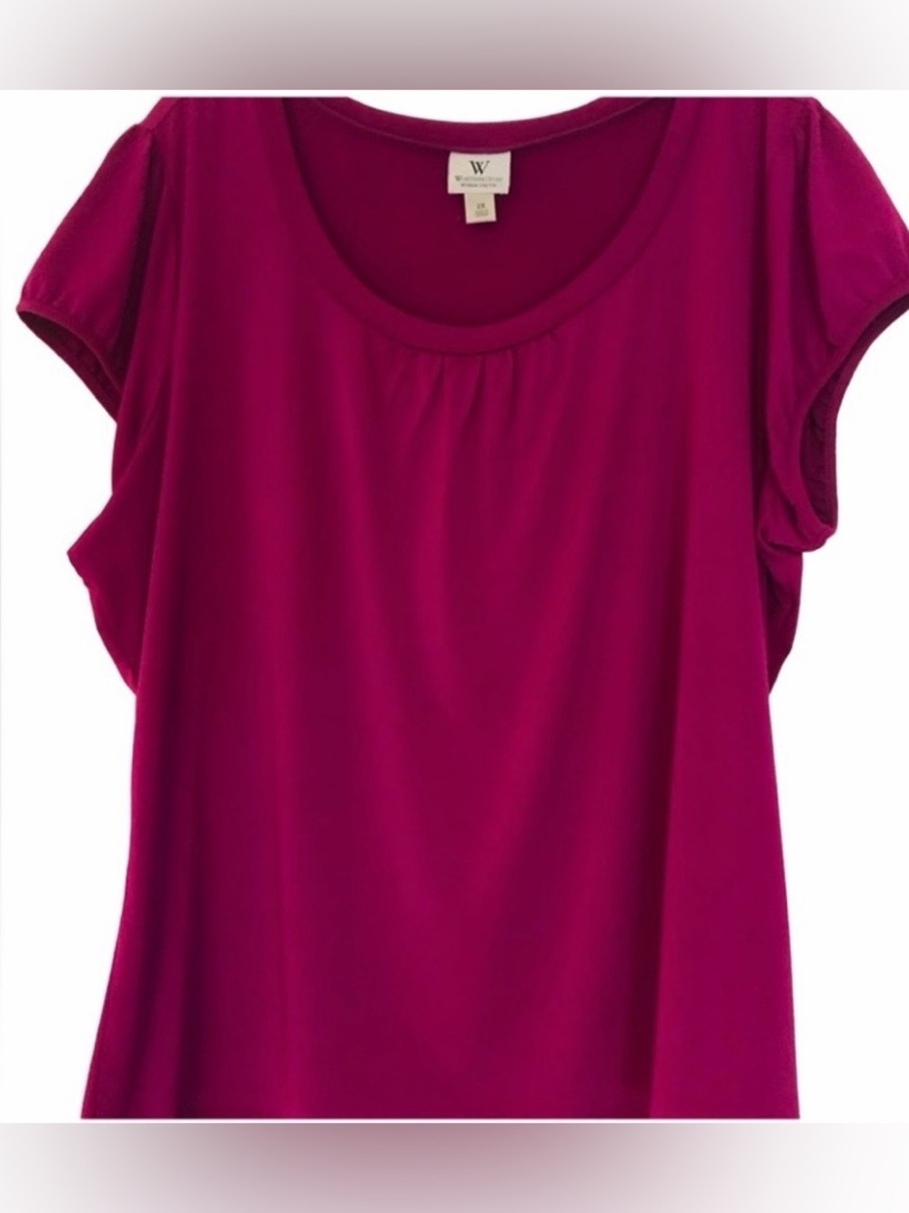 Worthington Dark Pink Short Sleeve Skinky Knit Scoop Neck Top Plus Size 2X